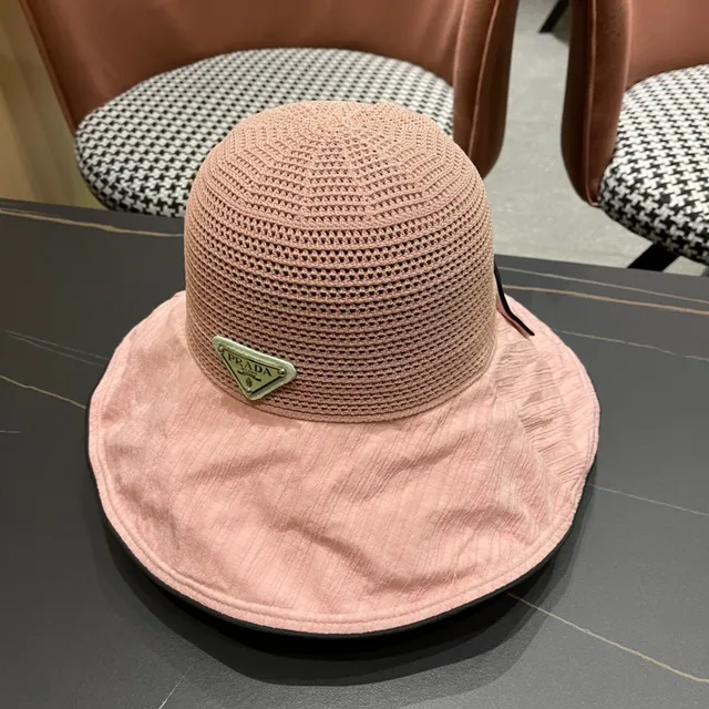 Prada Beige Negro sombrero de cubo de ala ancha de corona suave 4