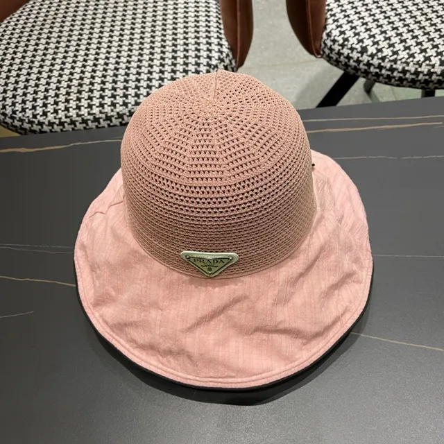 Prada Beige Negro sombrero de cubo de ala ancha de corona suave 6
