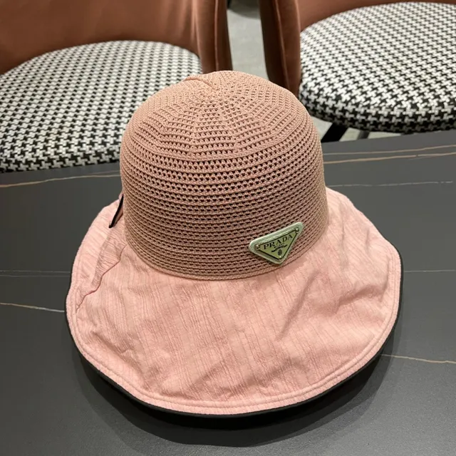 Prada Beige Negro sombrero de cubo de ala ancha de corona suave 8