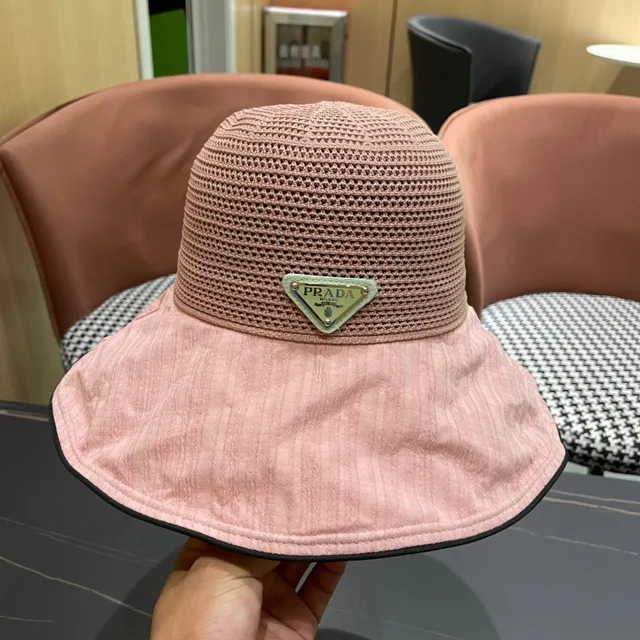 Prada Beige Negro sombrero de cubo de ala ancha de corona suave 9