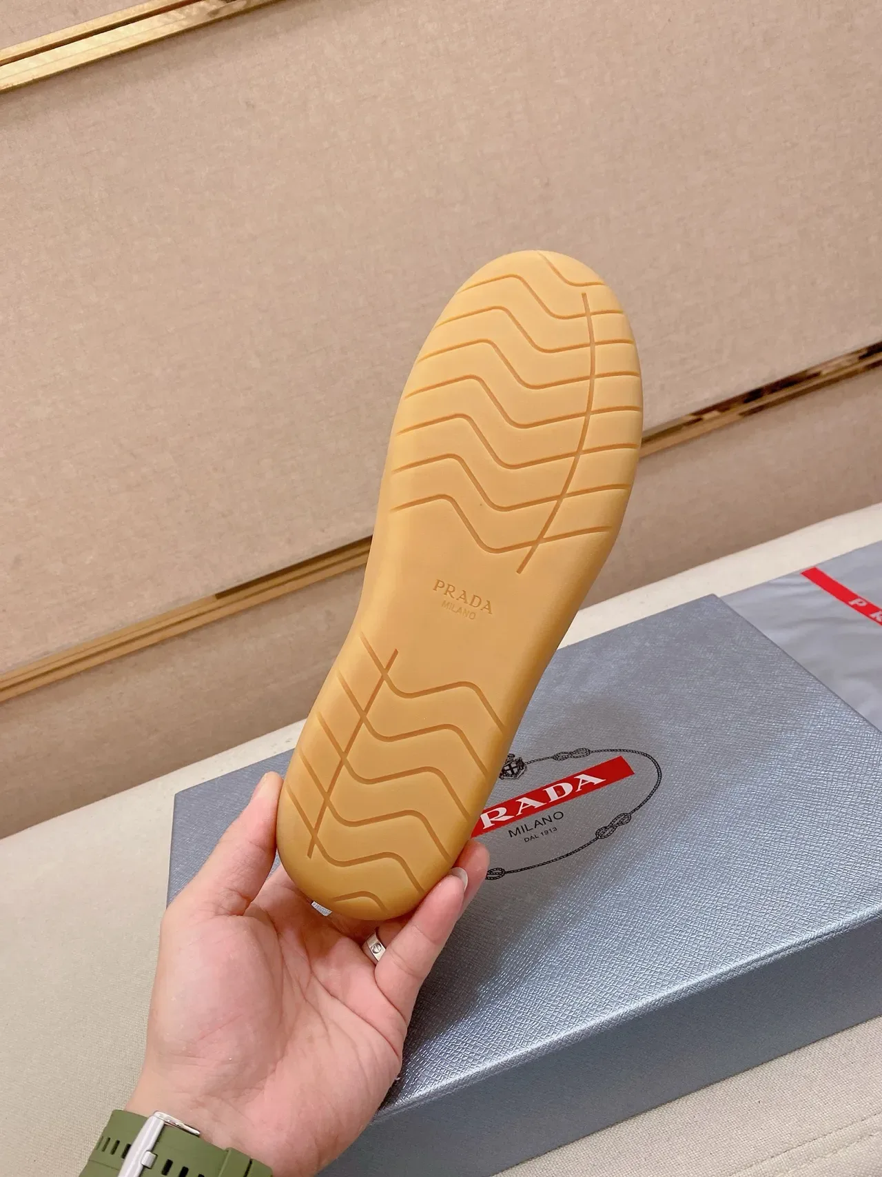 Prada Beige Mesh and Leather Lifestyle Sneaker 2