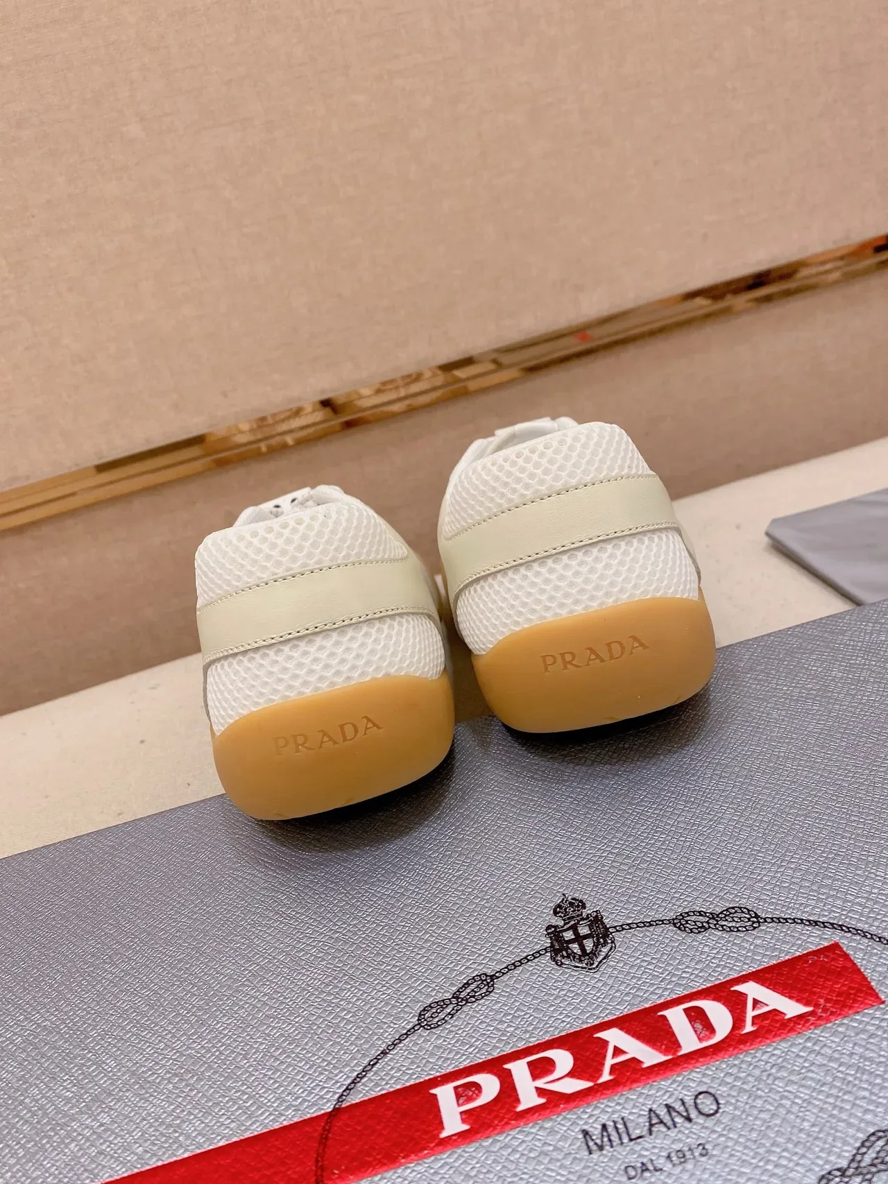 Prada Beige Mesh and Leather Lifestyle Sneaker 3