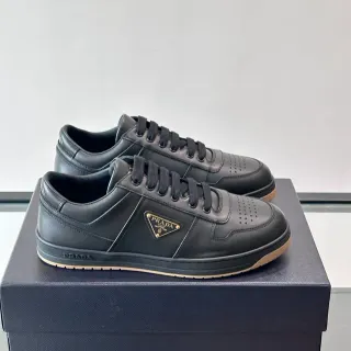 Prada Negro Beige Cuero Superior Perforado Dedo Pie Lifestyle Sneakers