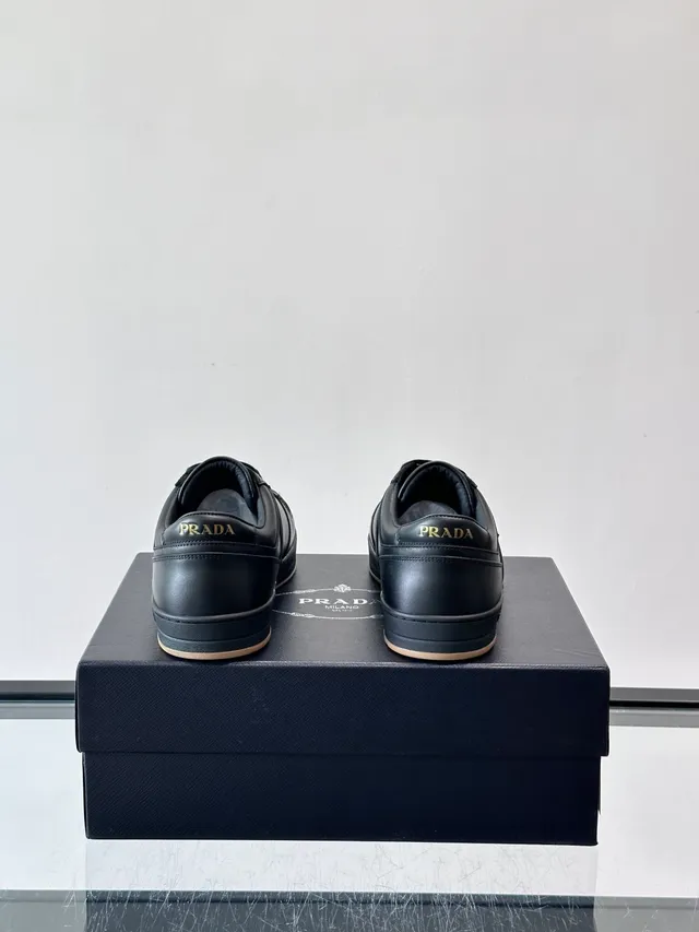 Prada Black Beige Leather Upper Perforated Toe Lifestyle Sneakers 3