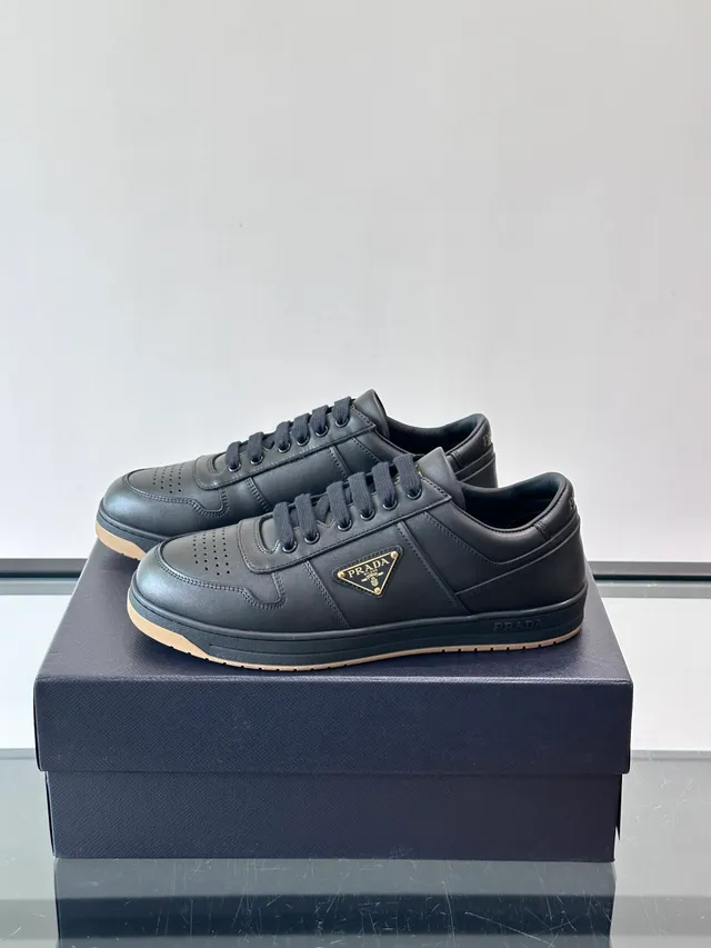 Prada Black Beige Leather Upper Perforated Toe Lifestyle Sneakers 5