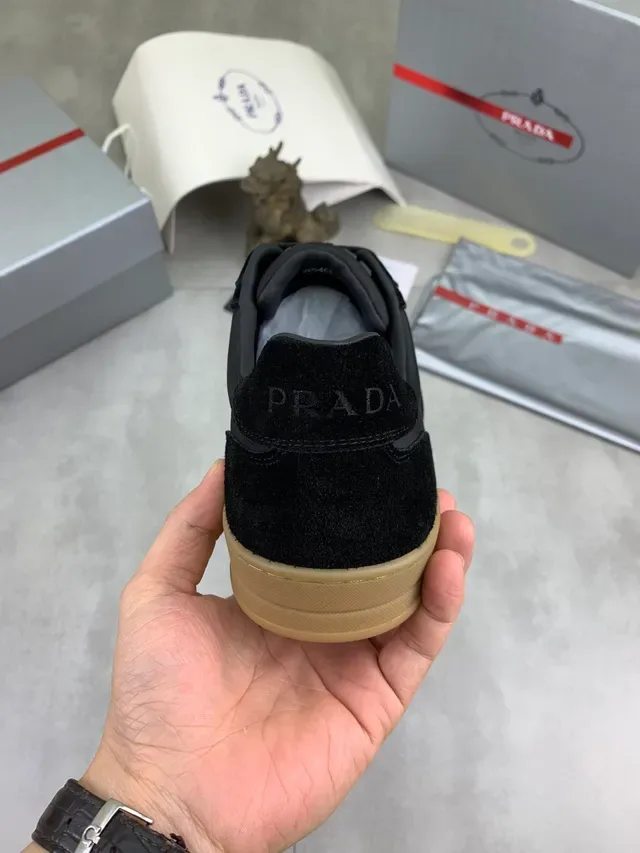 Prada Black Beige Suede Upper Gum Rubber Sole Lifestyle Sneakers 3