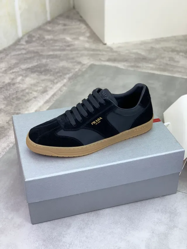 Prada Black Beige Suede Upper Gum Rubber Sole Lifestyle Sneakers 4