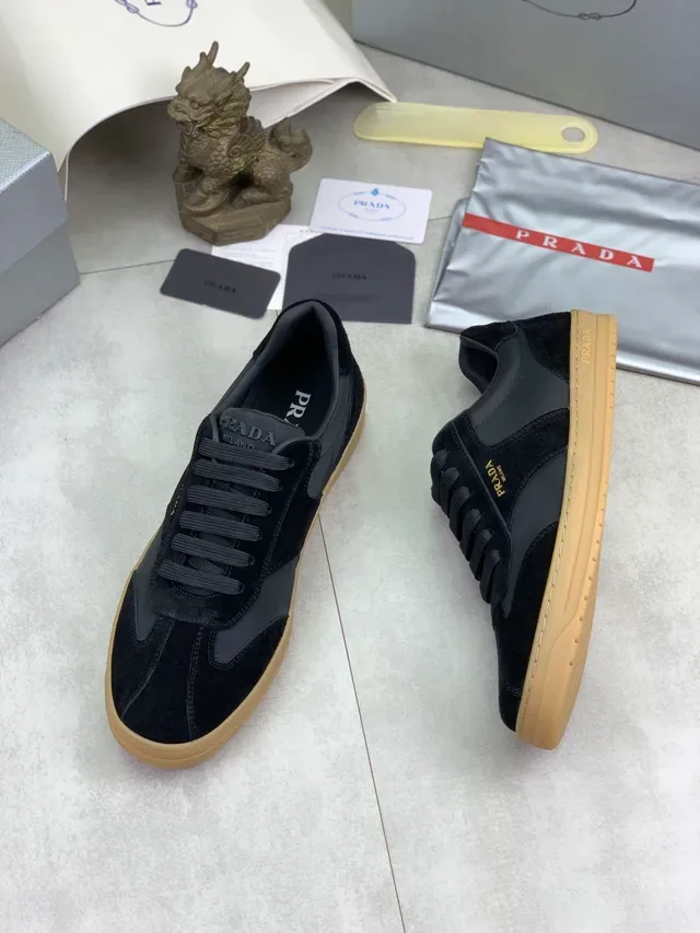 Prada Black Beige Suede Upper Gum Rubber Sole Lifestyle Sneakers 5