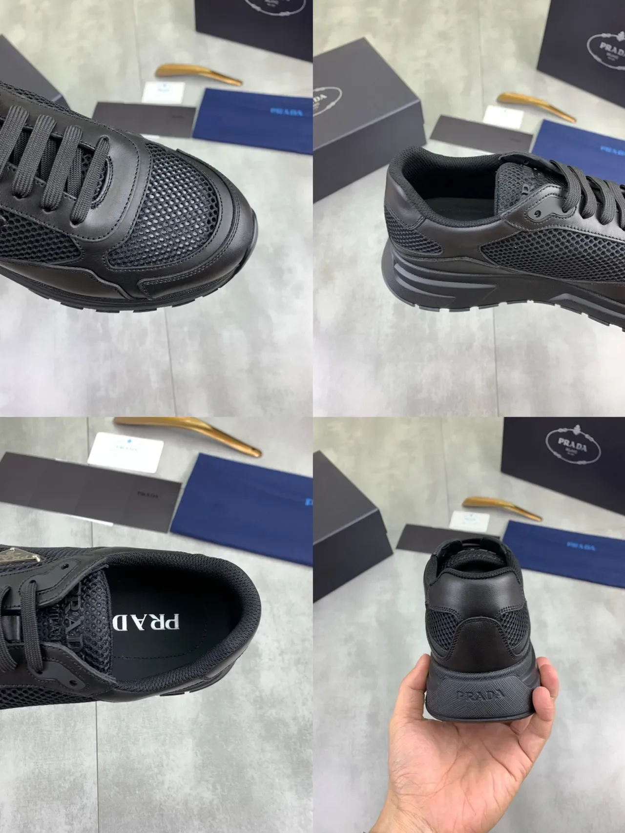 Prada Black Chunky Sole Mesh-and-Leather Construction Lifestyle Sneakers 2