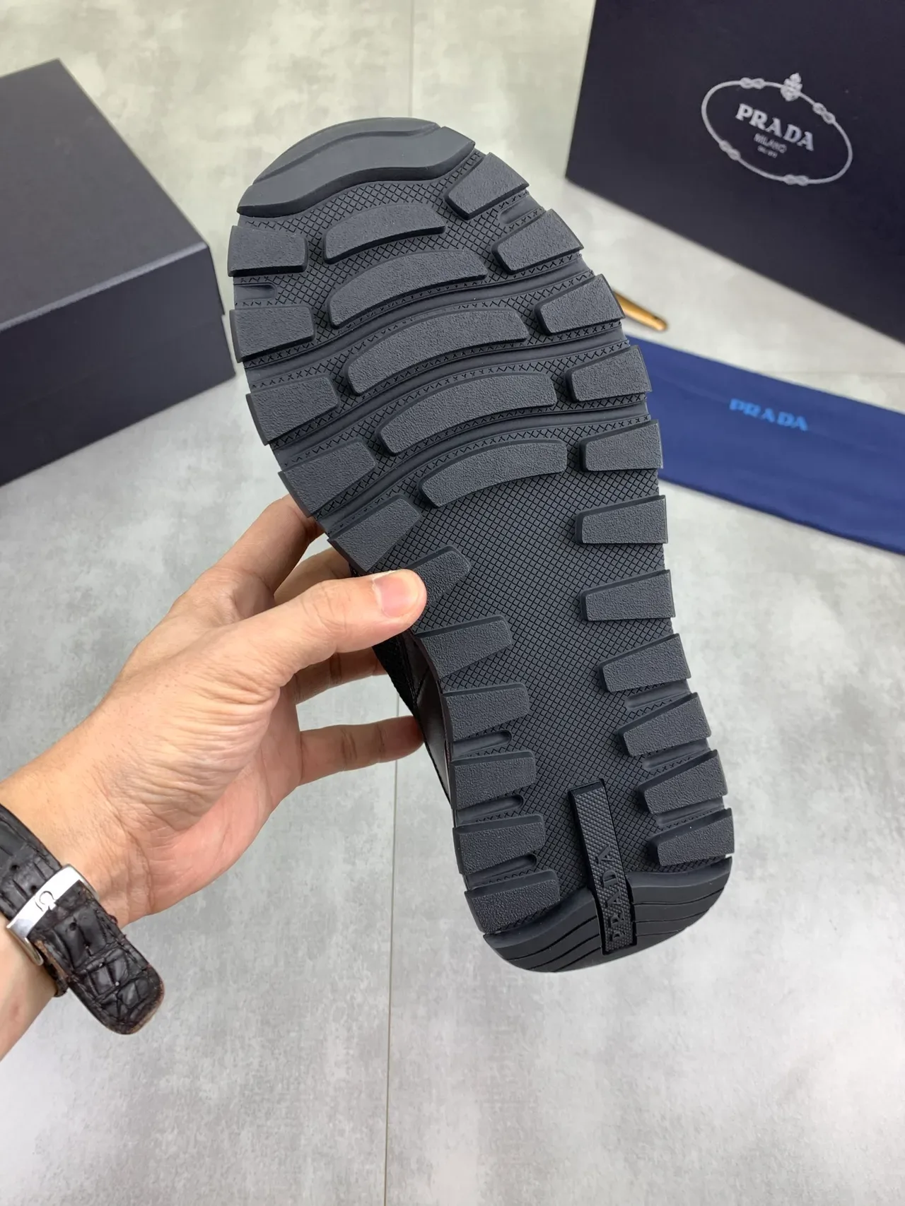 Prada Black Chunky Sole Mesh-and-Leather Construction Lifestyle Sneakers 3