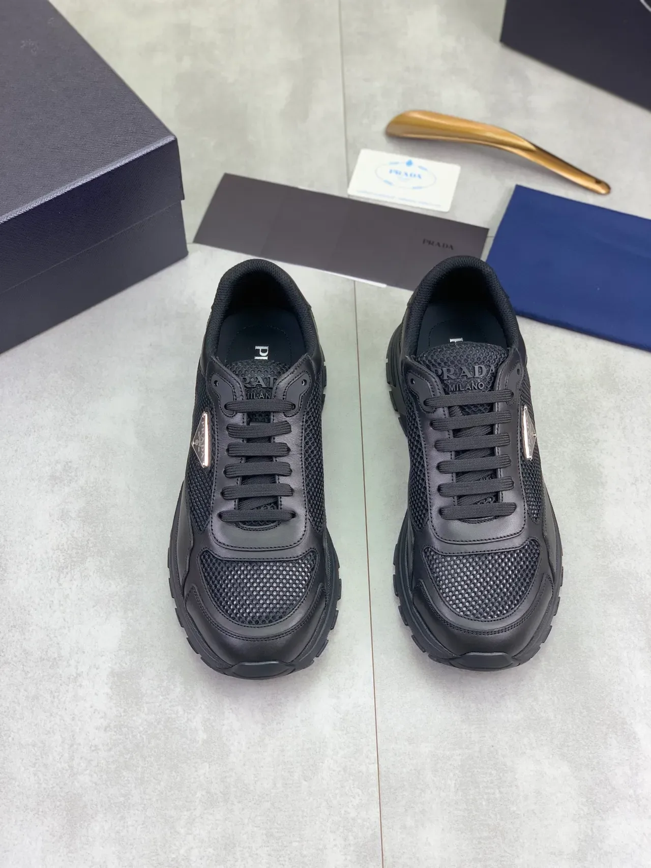 Prada Black Chunky Sole Mesh-and-Leather Construction Lifestyle Sneakers 4