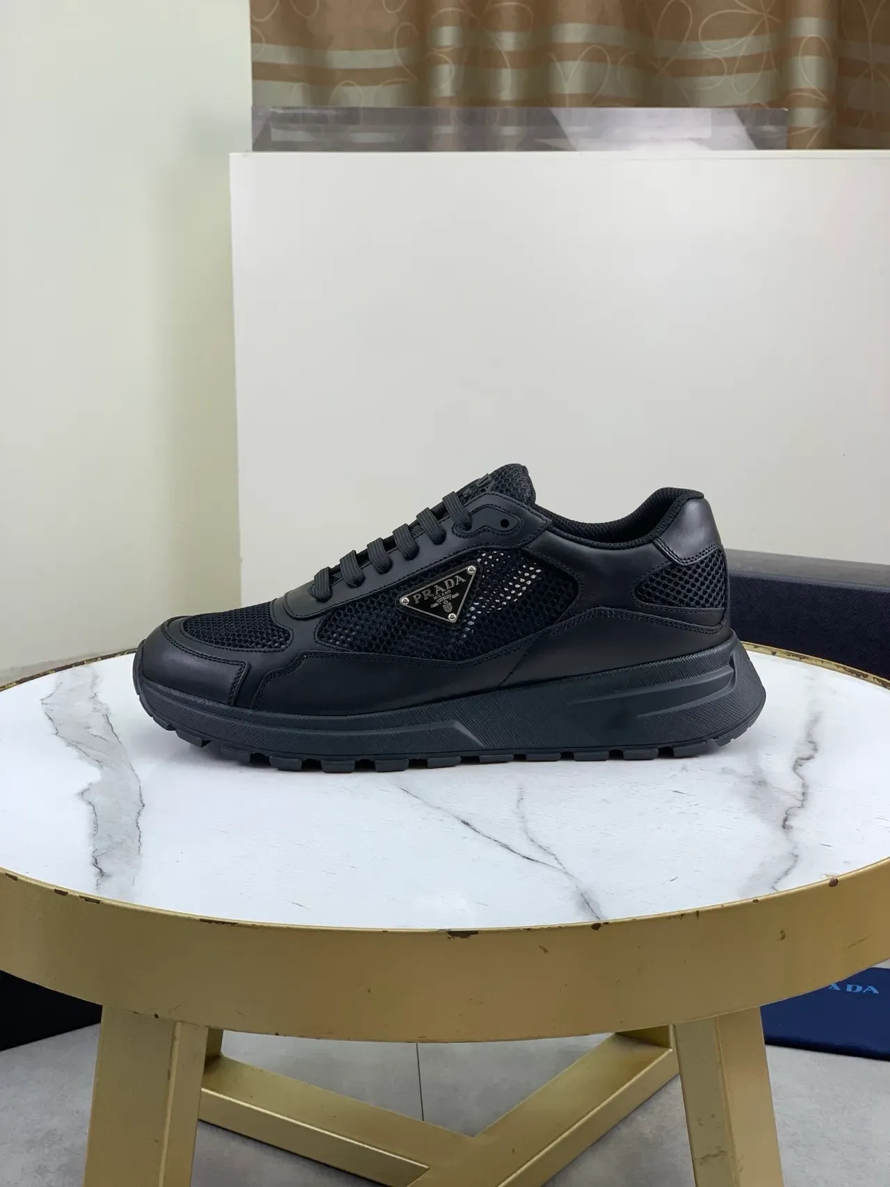 Prada Black Chunky Sole Mesh-and-Leather Construction Lifestyle Sneakers 5