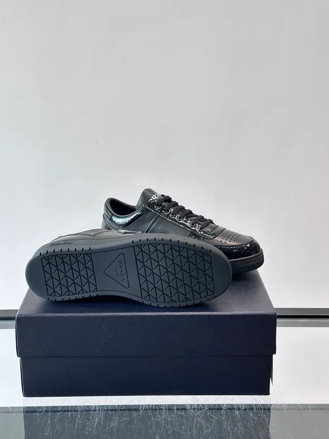 Prada Black Glossy Patent Leather Matte Panels Lifestyle Sneakers 2