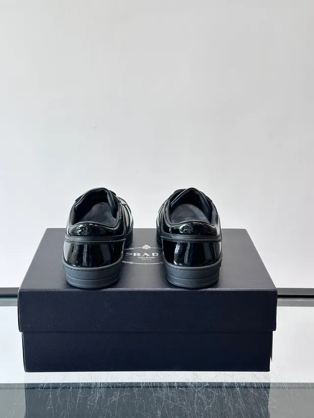 Prada Black Glossy Patent Leather Matte Panels Lifestyle Sneakers 3