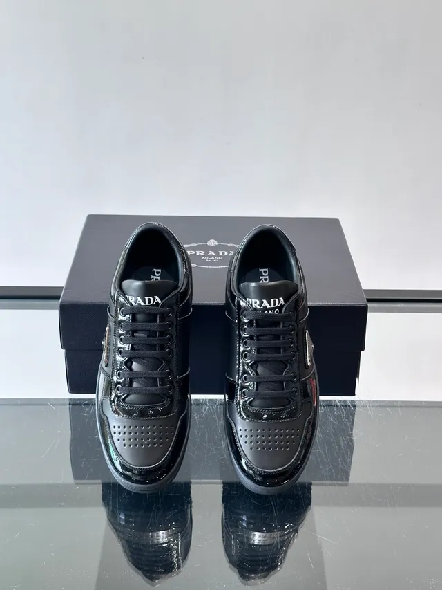 Prada Black Glossy Patent Leather Matte Panels Lifestyle Sneakers 4