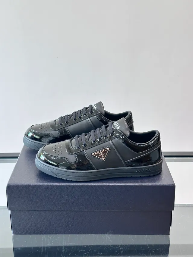 Prada Black Glossy Patent Leather Matte Panels Lifestyle Sneakers 5