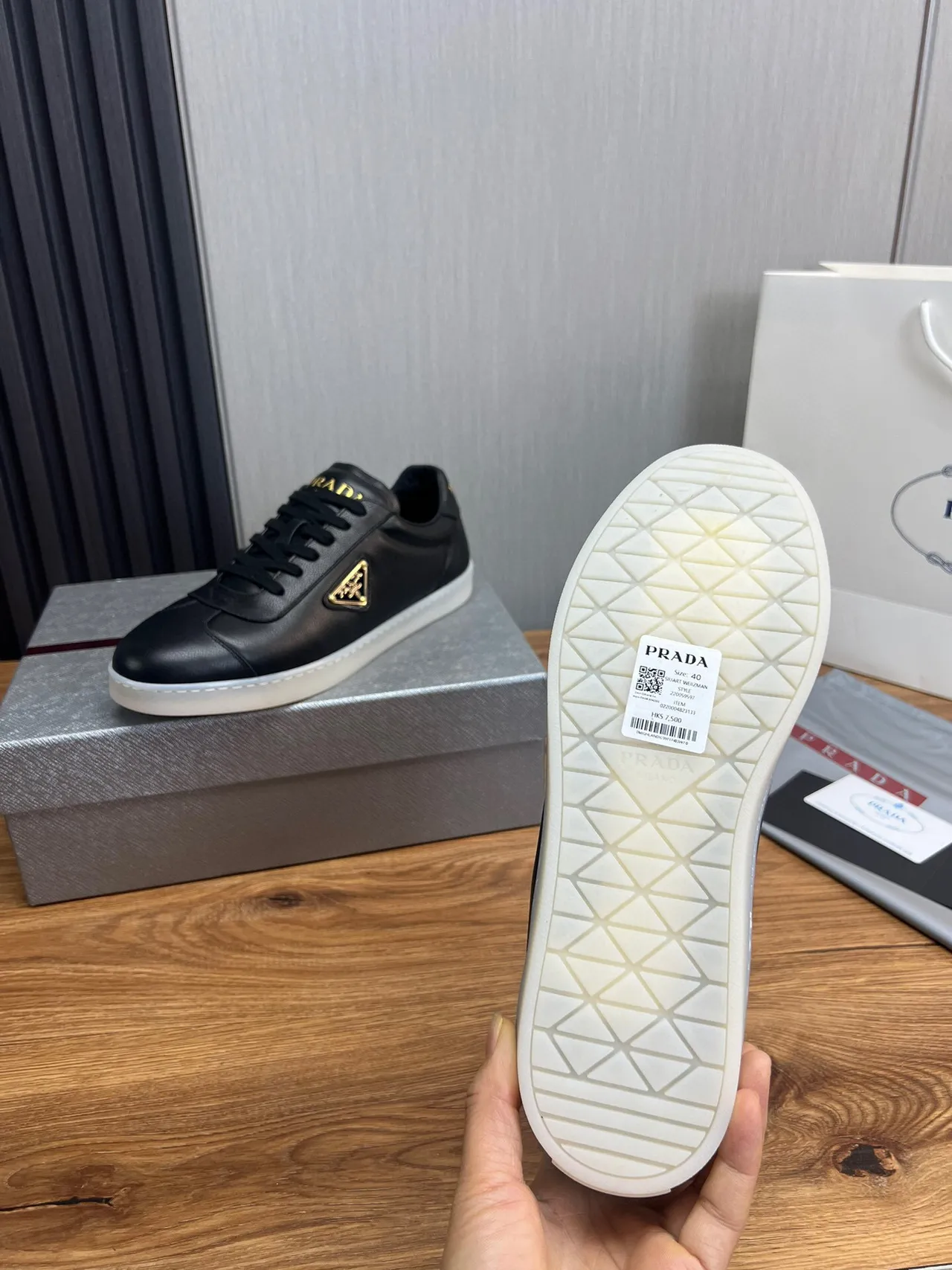 Prada Black Gold Leather Upper Triangle Logo Lifestyle Sneakers 9