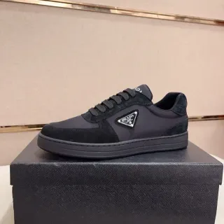 Prada Black Low-Top Suede And Nylon Panelled Lifestyle Sneakers