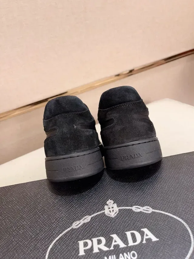 Prada Black Low-Top Suede And Nylon Panelled Lifestyle Sneakers 3