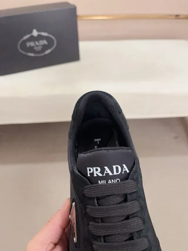 Prada Black Low-Top Suede And Nylon Panelled Lifestyle Sneakers 4
