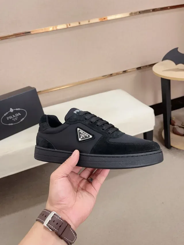 Prada Black Low-Top Suede And Nylon Panelled Lifestyle Sneakers 5