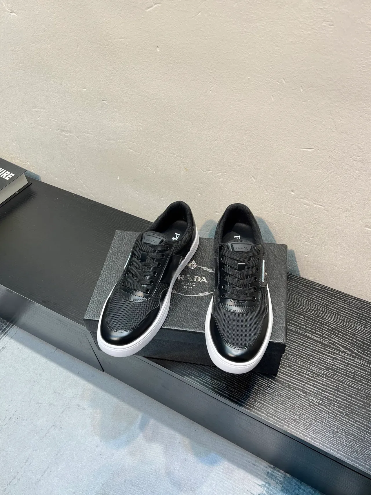 Prada Black Mesh and Leather Low-Top Lifestyle Sneaker 2
