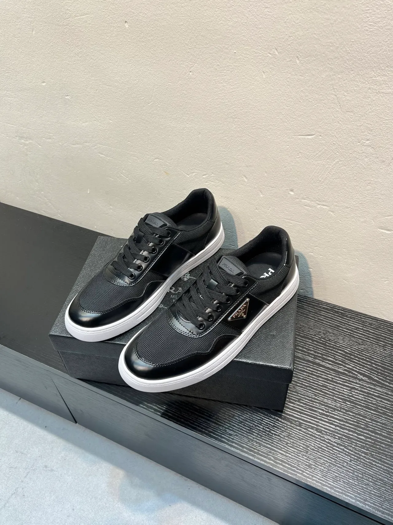 Prada Black Mesh and Leather Low-Top Lifestyle Sneaker 3