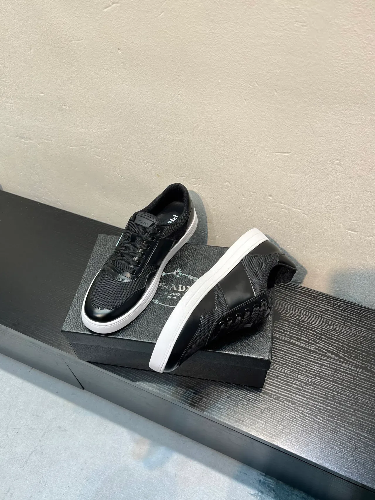 Prada Black Mesh and Leather Low-Top Lifestyle Sneaker 4
