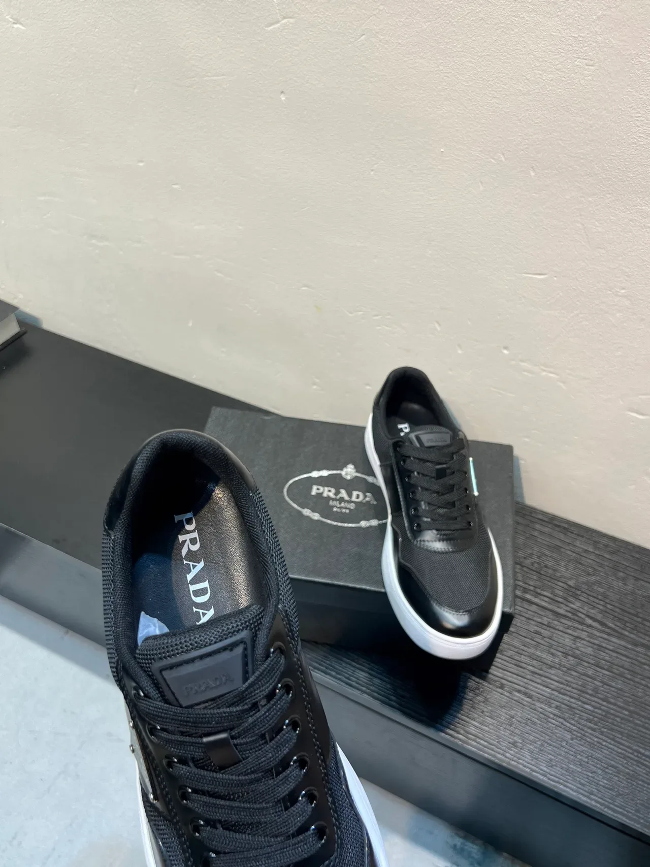 Prada Black Mesh and Leather Low-Top Lifestyle Sneaker 7