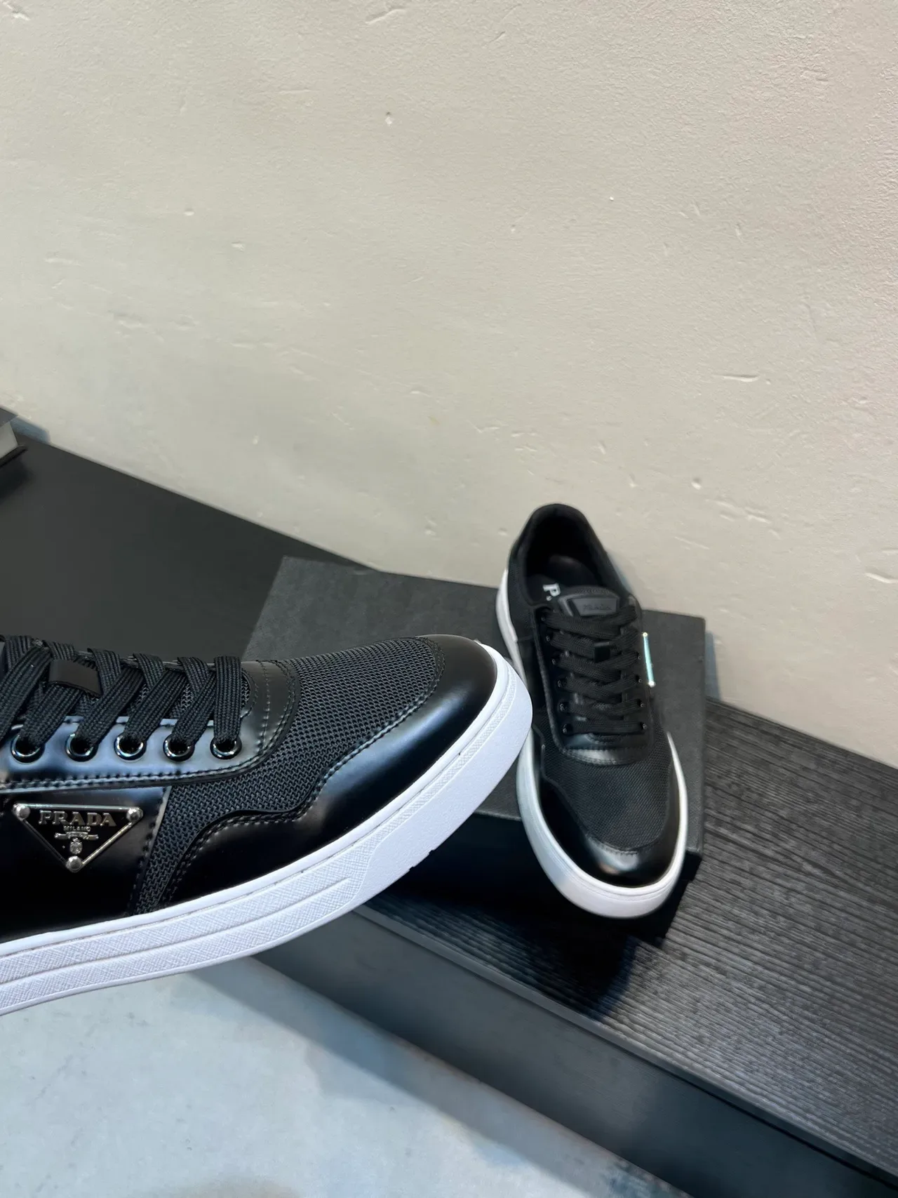Prada Black Mesh and Leather Low-Top Lifestyle Sneaker 8