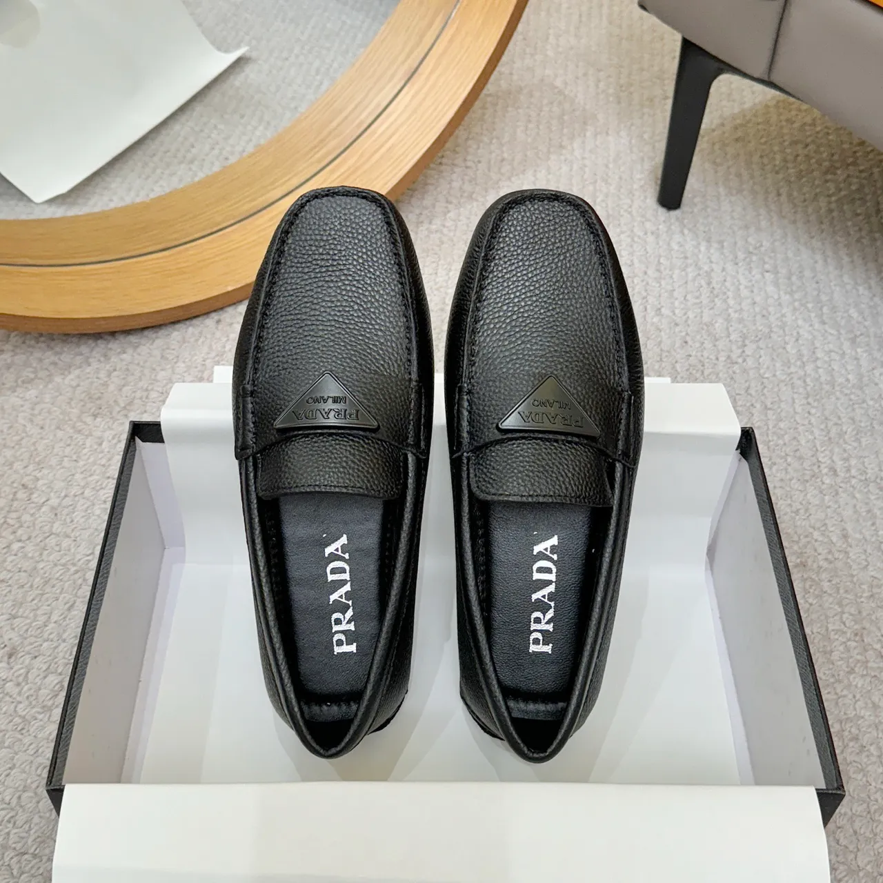 Prada Black Pebbled Leather Triangle Logo Loafer 3