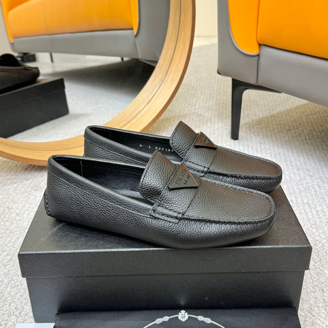 Prada Black Pebbled Leather Triangle Logo Loafer 4