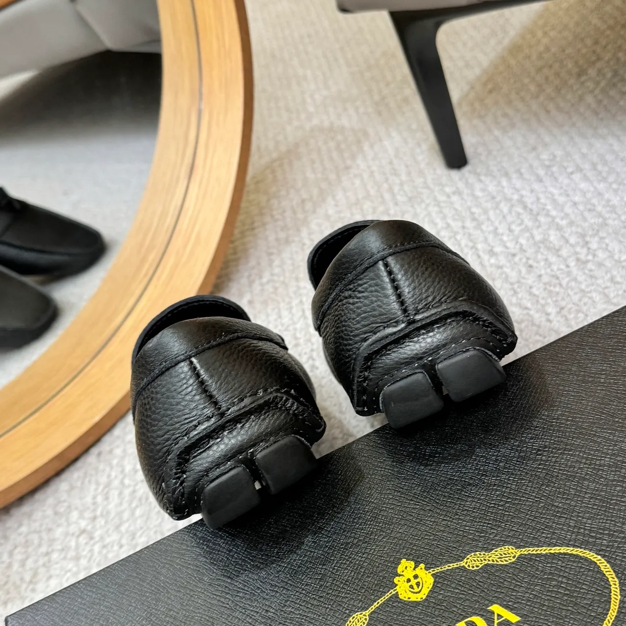 Prada Black Pebbled Leather Triangle Logo Loafer 9