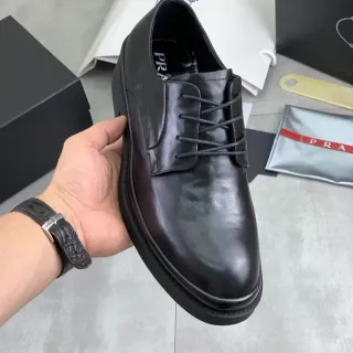 Prada Black Polished Leather Platform Oxford Shoes