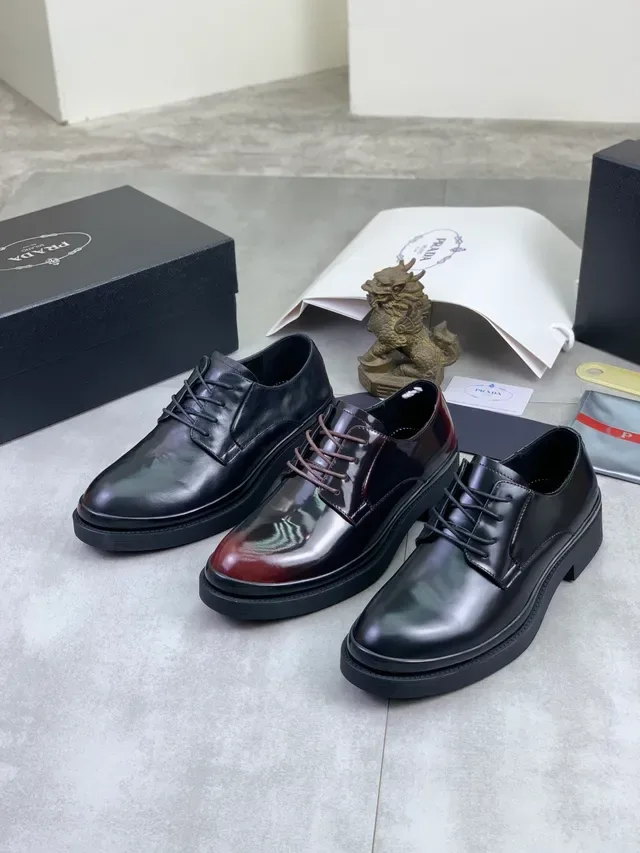 Prada Black Polished Leather Platform Oxford Shoes 2
