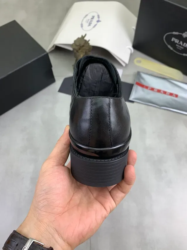 Prada Black Polished Leather Platform Oxford Shoes 4