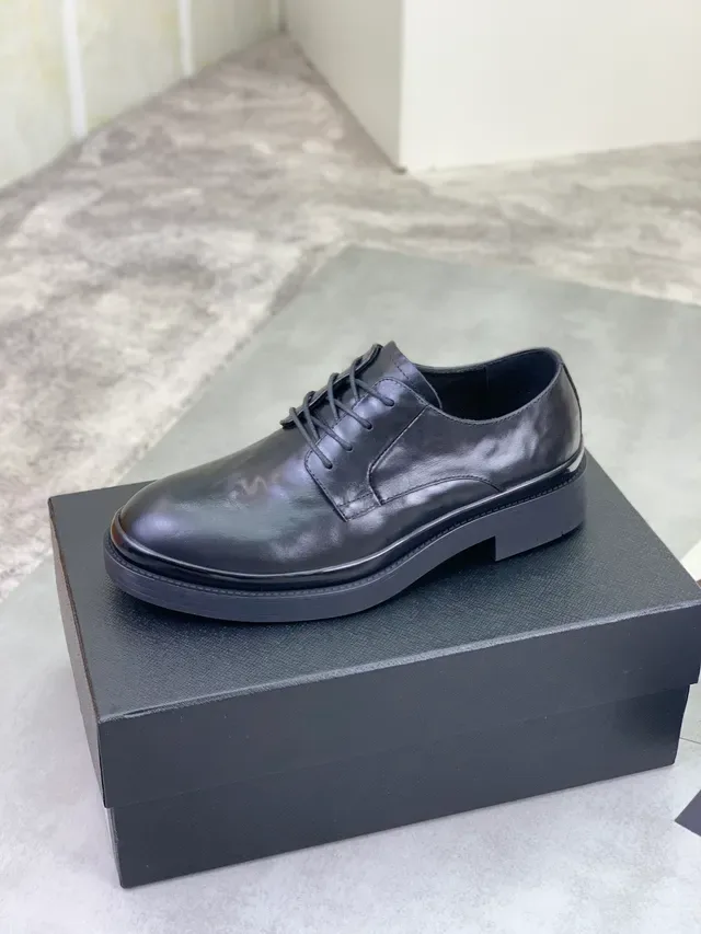 Prada Black Polished Leather Platform Oxford Shoes 5
