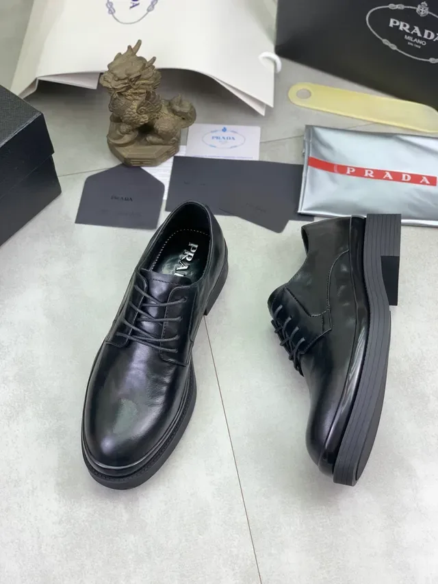 Prada Black Polished Leather Platform Oxford Shoes 6