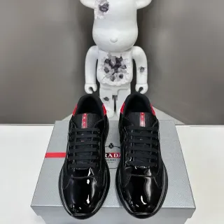 Prada أحذية lifestyle أسود أحمر لامع جلد لامع رأس أصابع شبكة علوية
