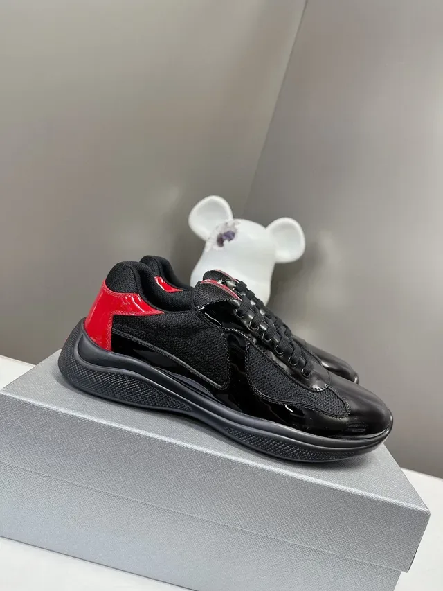 Prada Black Red Glossy Patent Toe Cap Mesh Upper Lifestyle Sneakers 2