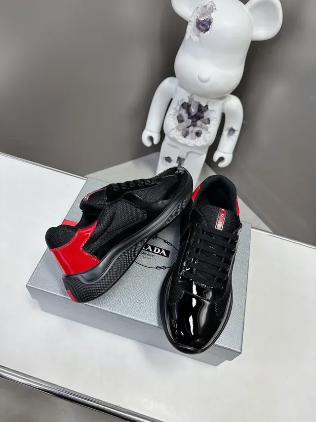 Prada Black Red Glossy Patent Toe Cap Mesh Upper Lifestyle Sneakers 3