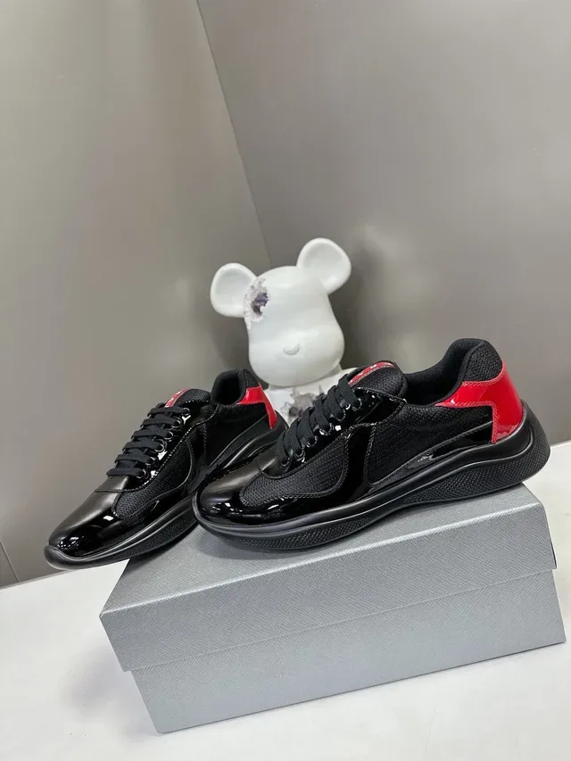 Prada Black Red Glossy Patent Toe Cap Mesh Upper Lifestyle Sneakers 4