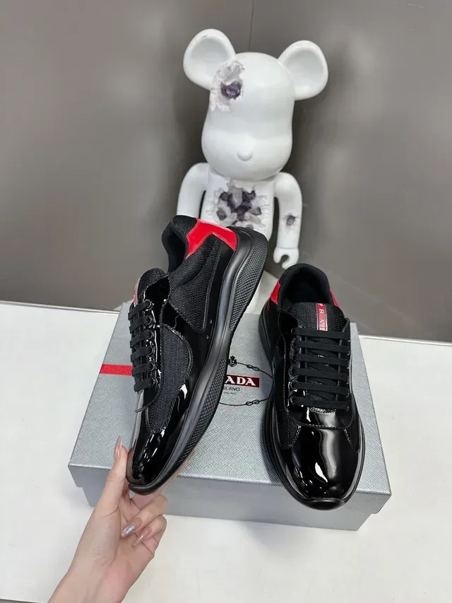 Prada Black Red Glossy Patent Toe Cap Mesh Upper Lifestyle Sneakers 5