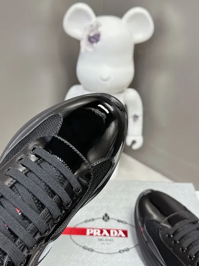 Prada Black Red Glossy Patent Toe Cap Mesh Upper Lifestyle Sneakers 6