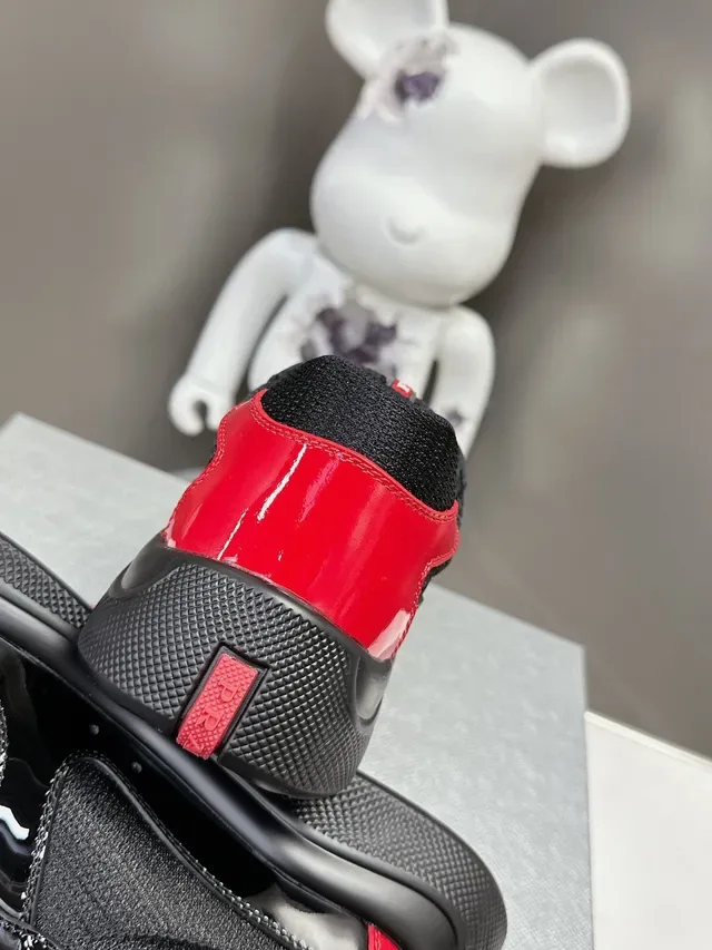 Prada Black Red Glossy Patent Toe Cap Mesh Upper Lifestyle Sneakers 7