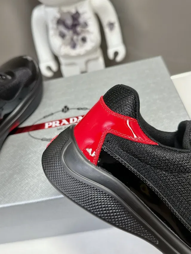 Prada Black Red Glossy Patent Toe Cap Mesh Upper Lifestyle Sneakers 8