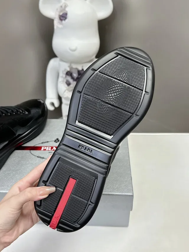 Prada Black Red Glossy Patent Toe Cap Mesh Upper Lifestyle Sneakers 9