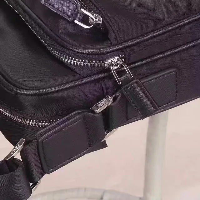 Prada Black Structured Rectangular Silhouette Nylon Construction Messenger Bag 6