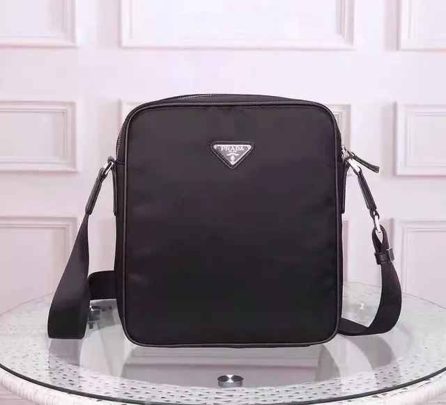 Prada Black Structured Rectangular Silhouette Nylon Construction Messenger Bag 9