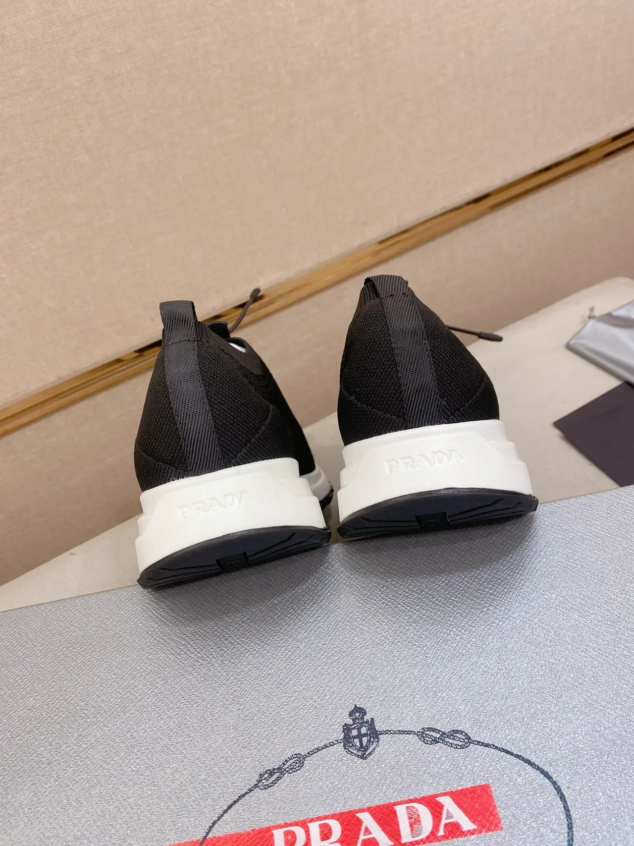 Prada Black White Knit Sock-Fit Upper Drawstring Toggle Lacing Lifestyle Sneakers 8